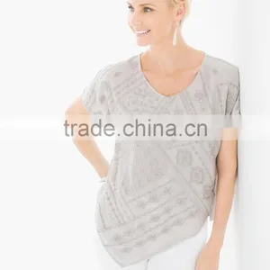Women's Short Sleeve Sequin Emb Blouse Tops thumbnail-1