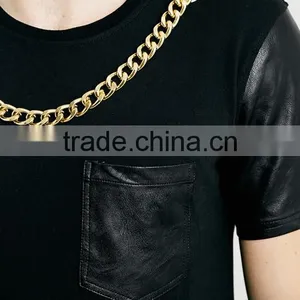 Latest Hip Hop Extra Long Leather Sleeve Tshirt Wholesale thumbnail-3