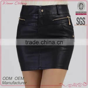 Top Fashion Fake Leather Deisgn Sexy Girls Tight Skirts With Back Pockets thumbnail-1