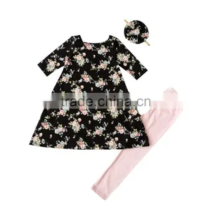 Spring Boutique Baby Clothing Set Baby Girl 2 Peices Set With Headbands Flower Girl 100% Cotton Clothing Outfits for Children thumbnail-3