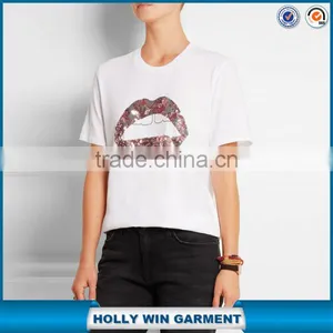 China Factory Cheap t Shirt Printing Sequined Lips Wholesale thumbnail-1