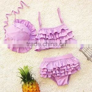 Romantic Purple Swimsuit Two Piece Set Ruffled Bikini Summer Beach Wear thumbnail-1