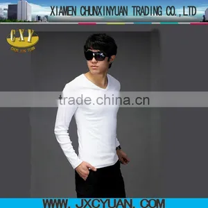 White Blank T-shirt Cotton Spandex V-neck thumbnail-1
