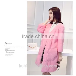 New Arrival Long Genuine Gray Rex Rabbit Fur Coat for Women Fashion Warm Real Fur Coats Plus Size Winter Jacket thumbnail-1