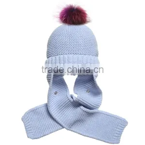 Myfur Newest Design Baby Cotton Hat and Scarf With Real Raccoon Fur Pom Pom thumbnail-1