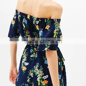 Best Sell Thin Collect and High Waist Floral Off-shoulder Jumpsuit thumbnail-6