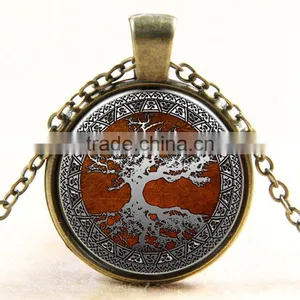 XP-TGN-LT-167 Latest Mandala Round Cabochon Family Tree Diy Image Time Gemstone Necklace For Promotional Gift thumbnail-1
