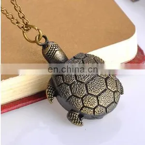 Bronze Vintage Lovely Turtle Mini Small Size Quartz Pocket Watch Women Lady Girl Necklace Pendant Chain Birthday Gifts thumbnail-3