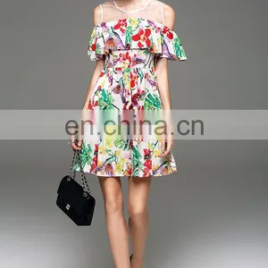 Ladies Cold Shoulder Cute Dress Casual Dress With Frill High Quality Dress thumbnail-4