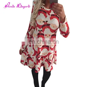 Low Price Red Embroidered Santa Snowflake Printed New Ladies Long One Piece Dress thumbnail-1