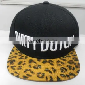 2016 Custom 5 Panel Flat Leopard 3D Embroidered Logo Hats With Factory Direct Supply thumbnail-3