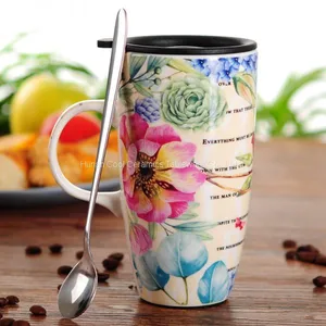 Gift Printed Ceramic Mug With Lid and Spoon for Christmas thumbnail-1
