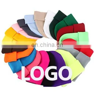 Customize Wholesale Multicolor Hooded Hat Solid Color Knitted Unisex Woolen Caps thumbnail-1