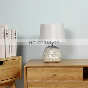 Antique Nordic Style Beige Embossed Decorative Night Table Lamp Porcelain for Home Decor thumbnail-1