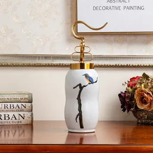 Nordic Style New Chinese Hand Made White Ceramic Flower Vase With Lid For Hallway Decor thumbnail-4