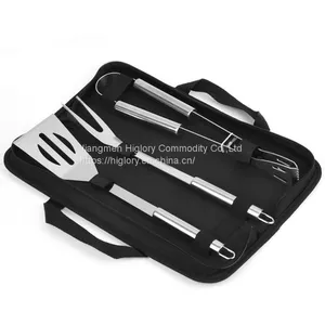 Hot Sale 3pcs Stainless Steel Barbecue Grill Tools Set Cooking Utensil Outdoor Camping BBQ Tools Set thumbnail-4