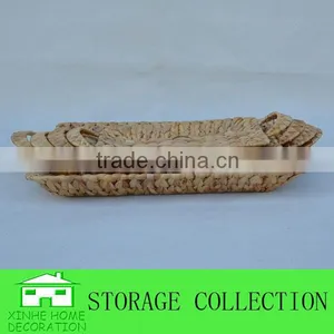 S/4 Rectangular Natural Water Hyacinth Woven Shallow Chocolate Tray thumbnail-2
