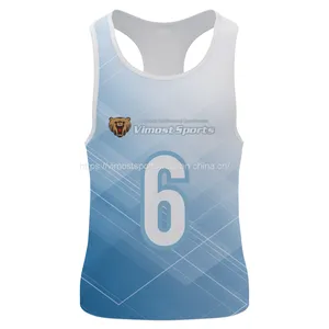 2023 Hot Sublimated Singlet With White and Blue Color thumbnail-1