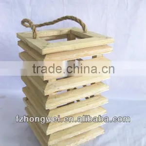 Hongwei Handmade Shabby Chic White Wooden Lantern/Candle Lantern/Candle Holder With Hemp Rope Handle for Home&Garden Decor thumbnail-3