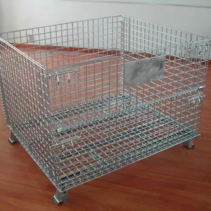 Good Quality Logistics Collapsible Stackable Folding Foldable Pallet Metal Steel Wire Mesh Container Storage Cages For Warehouse L1200*W1000* H890 thumbnail-1