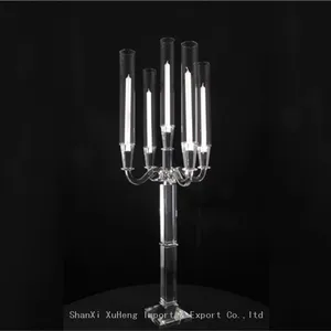 Long Stemmed 9 Arms Crystal Candelabra Centerpieces Crystal Candle Holder For Wedding Decoration thumbnail-5