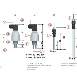 Corrosion-Resistant FIP C100-300 Conductivity Sensor (PP/SS Body) for Ultrapure Water & Wastewater Monitoring thumbnail-2