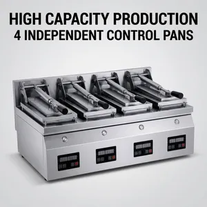 DP-04A Stainless Steel 4 Pot Automatic Dumpling Fryer Gyoza Griddle for Commercial Fried Dumpling and Pot Sticker Production thumbnail-5