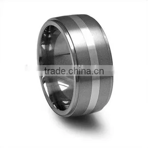 10mm Gray Titanium Band Stainless Steel Inlay Engagement Ring thumbnail-1