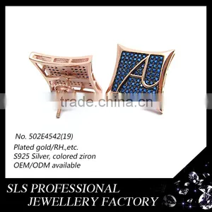 2015 American Style Funky Colorful Zircon Micro Pave 925 Silver Rose Gold Plated LETTER A Screw Back Stud Earrings thumbnail-4