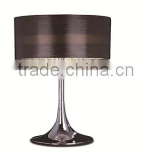 Luxury Style Led Glass Table Lamp With Brown Fabric Shade and Glass Pendants thumbnail-1