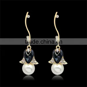 Bridal Wedding Golden Crystal Pearl Flower Drop Dangle Earrings thumbnail-4