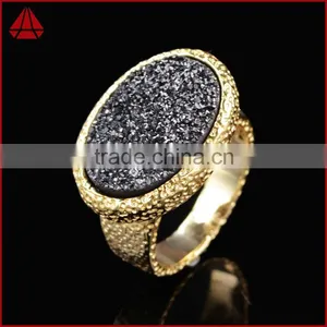 Vintage Style Oval Titanium Black Druzy Chunky Ring thumbnail-5