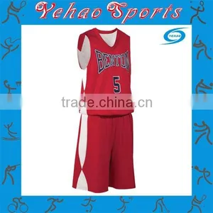 Red White Basketball Jersey Uniform With Black Name and Number thumbnail-1