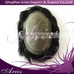 Wigs Size 10" x 8" Natural Hair Men's Toupee Black Color Swiss Lace + PU Base Hair System thumbnail-2