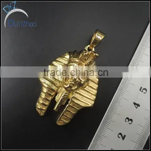 Stainless Steel Gold Plated Pharaoh Big Pendant Cuban Necklace Chain thumbnail-4