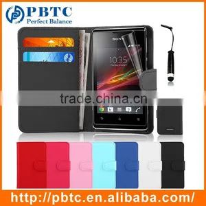 Set Screen Protector Stylus And Case For Sony Xperia E Dual C1605 , Black Leather Wallet Phone Case For Mobile Phone Accessory thumbnail-1