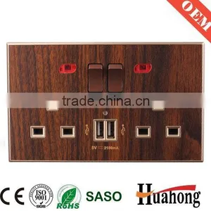 Double 13A Multi Function Grain of Wood Wall Socket With Switch thumbnail-4
