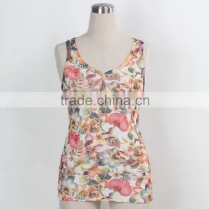 F5S15017 Rib Waist Printing Tank Top Women Fitness Latest Design thumbnail-1