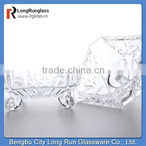 LongRun 200mm Crystal Embossed Glassware Square Candy Dish With Stand thumbnail-2
