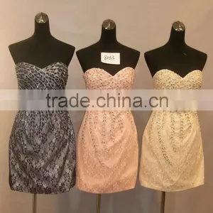 Sexy off Shoulder Beaded Lace Knee-length Pink Girls Pictures Sexy thumbnail-5