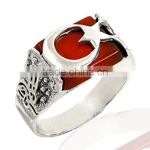 925K Sterling SilverTurkish Moon Star Flag Men Ring thumbnail-1