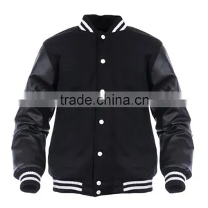 Slim Fit Melton Wool With Real Leather Sleeves Varsity Jacket , Wool Body With Leather Arms Varsity Jackets thumbnail-1