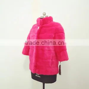 Factry High Quality Pink Color Real Mink Fur Coat For Girls thumbnail-5