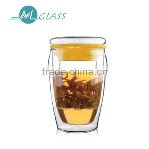 350ml Glass Tea Cup With Strainer With Lid TB322 ML Glass thumbnail-1