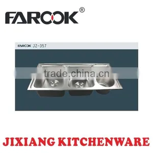 JZ-357 92*45cm Extra Deep Double Bowl SUS201 Kitchen Sink With Bin thumbnail-1