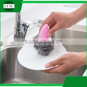 Mini Plastic Hand Bowl Pot Dish Clean Cleaning Brush With Steel Ball thumbnail-4