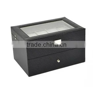 High Quality 20 Slot PU Leather Display Box For Watch, High Capacity Carbon Fiber Stripe Package Box For Watch thumbnail-3