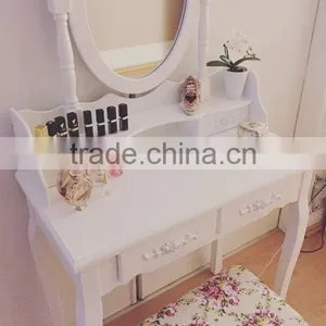 European Style Furniture Garden Style White Color Wooden Dressing Table Cosmetic Table With Stool French Luxury Dressing Table thumbnail-3
