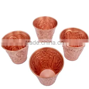 BPA FREE 100% PURE COPPER 2 OZ EMOSSED DESIGN SHOT GLASSES, COPPER SHOT MEASURING CUPS thumbnail-4