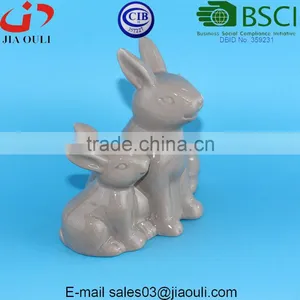 BSCI Audit Factory New EASTER Decorations White Ceramic Rabbit, Grey Easter Bunny thumbnail-2